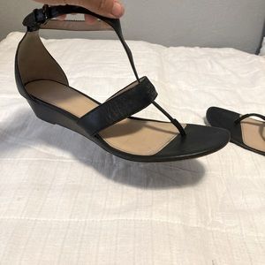 Coach black leather T-Strap wedge sandals Sz 9.5